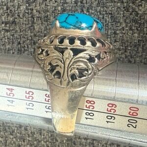 Stunning‎ Dyed Howlite Turquoise Statement Ring Sterling Silver Filigree Design